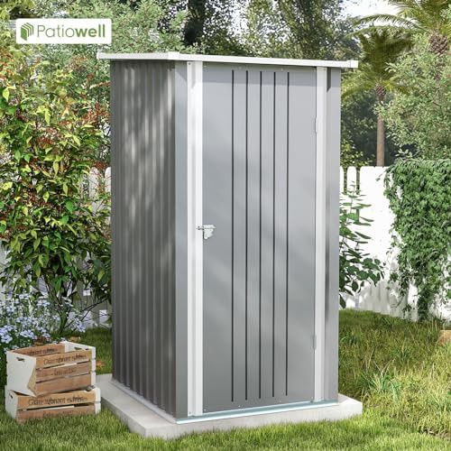 Small grey metal patio storage shed — photo 3