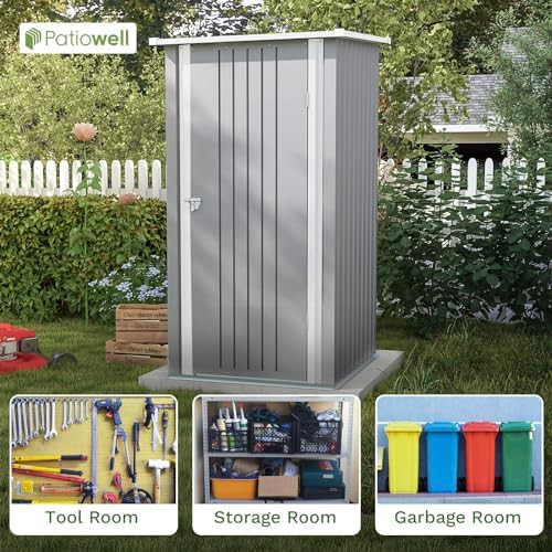 Small grey metal patio storage shed — photo 5
