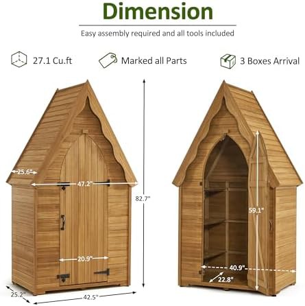 Waterproof wooden garden tool shed with shelves — photo 3