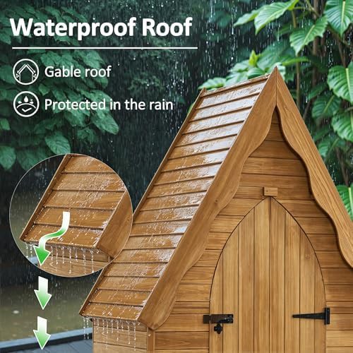 Waterproof wooden garden tool shed with shelves — photo 4