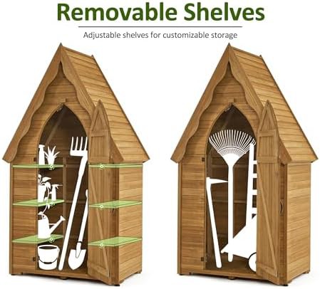 Waterproof wooden garden tool shed with shelves — photo 5