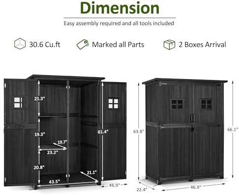 Black lean-to wooden storage shed with shelves — photo 3