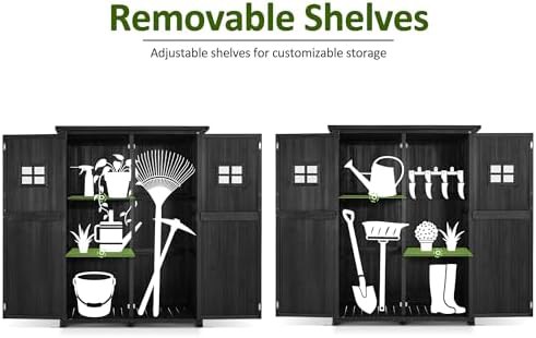 Black lean-to wooden storage shed with shelves — photo 4