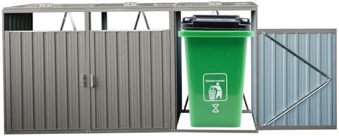 Galvanized steel shed for three trash cans