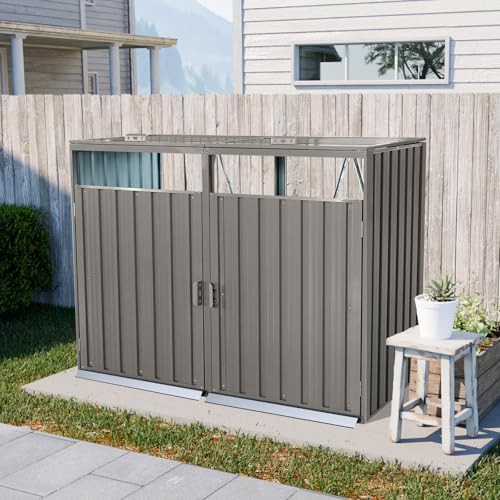 Light grey metal shed for two trash cans — photo 3