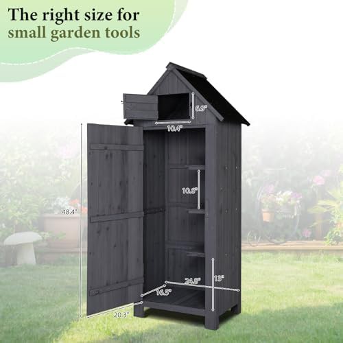 Dark grey wooden garden tool cabinet — photo 3