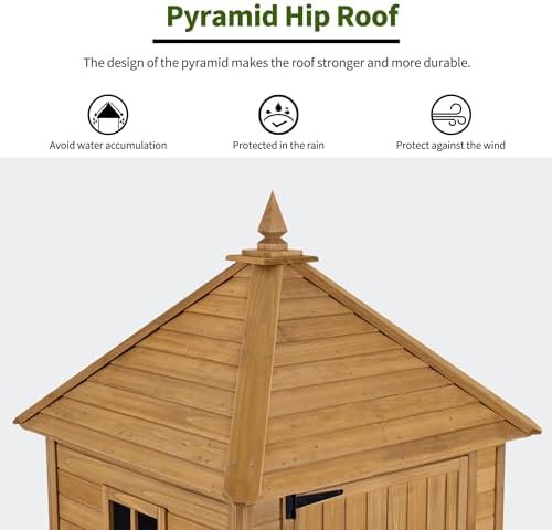 Vertical wood garden shed with foldable tables — photo 4