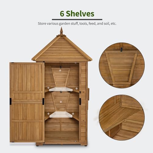 Vertical wood garden shed with foldable tables — photo 5