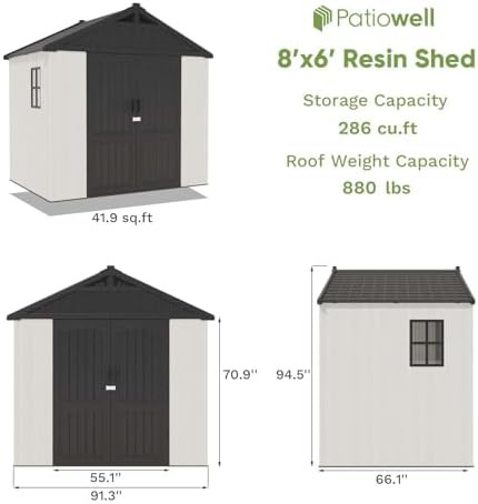 Large beige plastic garden tool shed — photo 4