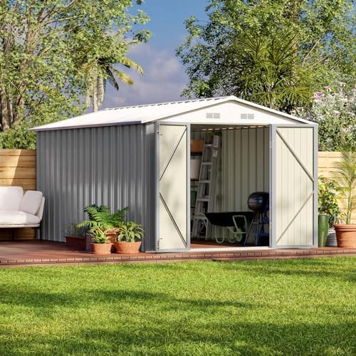 Gray metal garden storage shed eight by twelve