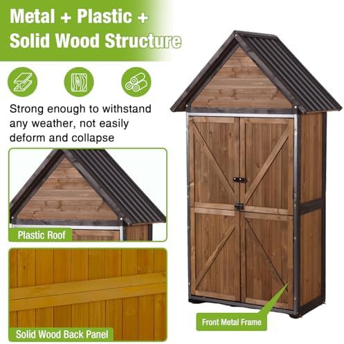 Brown wooden garden tool storage cabinet — photo 3