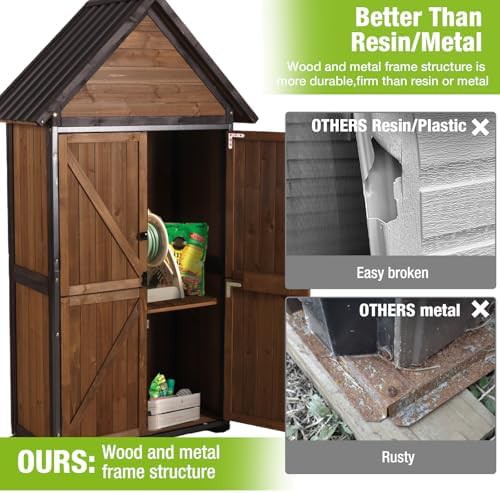 Brown wooden garden tool storage cabinet — photo 4