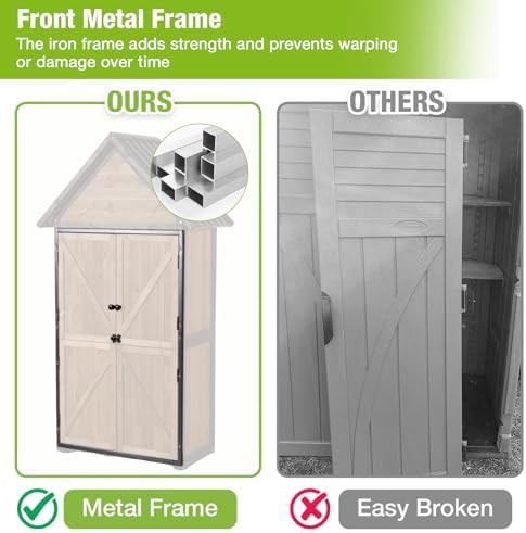 Brown wooden garden tool storage cabinet — photo 5