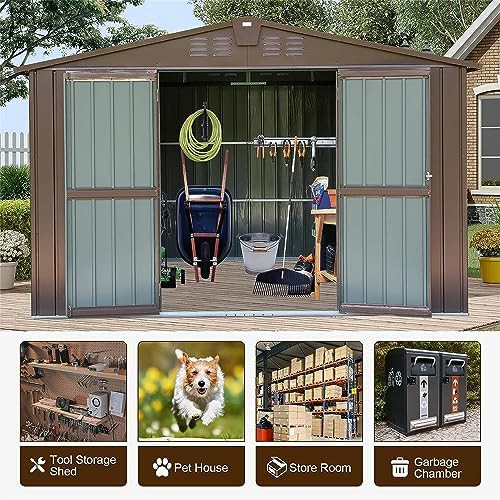 Large brown metal bike and tool shed — photo 4