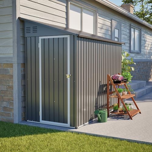 Grey metal lean to bike shed