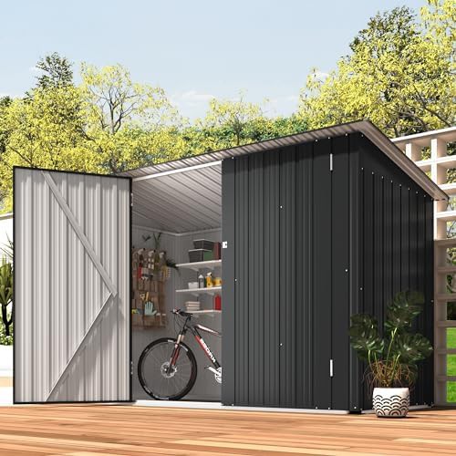 Compact lean to metal bike storage shed