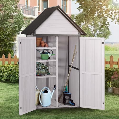 White vertical waterproof garden tool shed