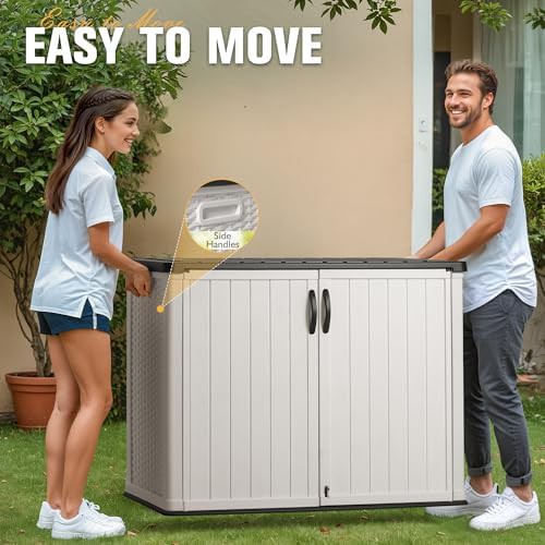White resin outdoor storage cabinet with lockable doors — photo 4