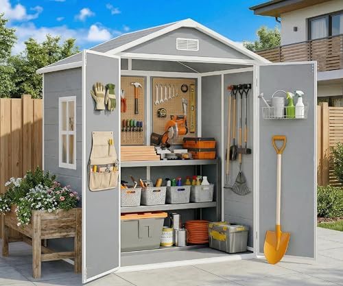 Gray Resin Outdoor Shed with Floor Panel
