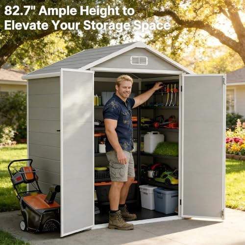 Gray Resin Outdoor Shed with Floor Panel — photo 3