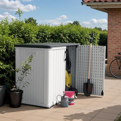 White horizontal outdoor storage cabinet with lock — photo 3
