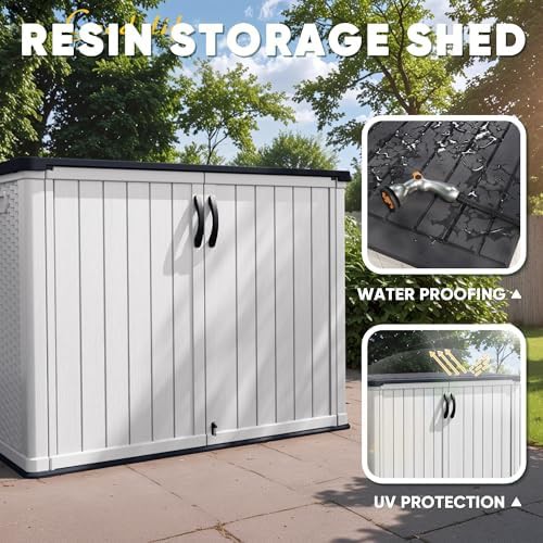 White horizontal outdoor storage cabinet with lock — photo 5