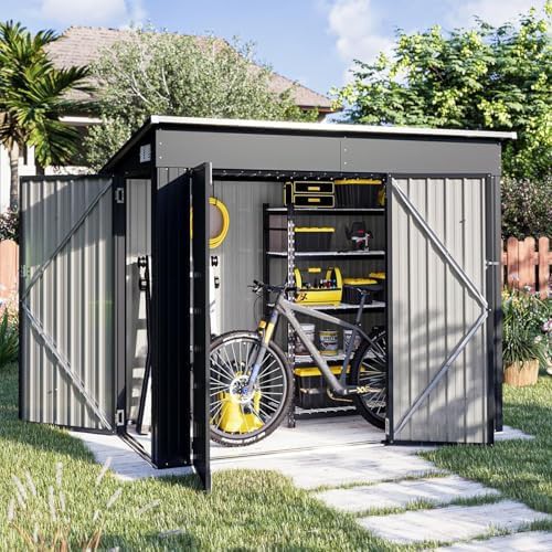 Triple door bike storage shed with locks