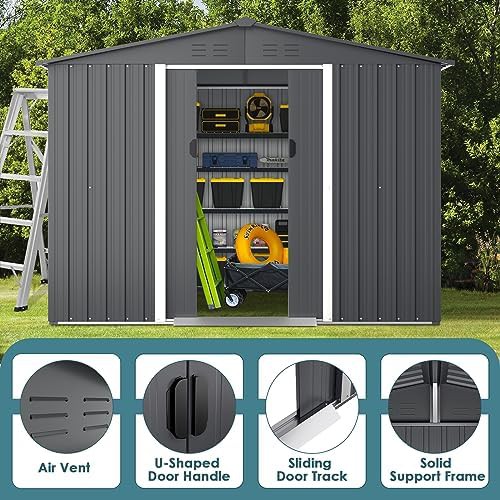 Gray metal garden shed with vented roof — photo 3