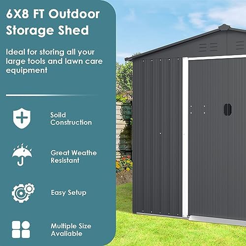 Gray metal garden shed with vented roof — photo 5