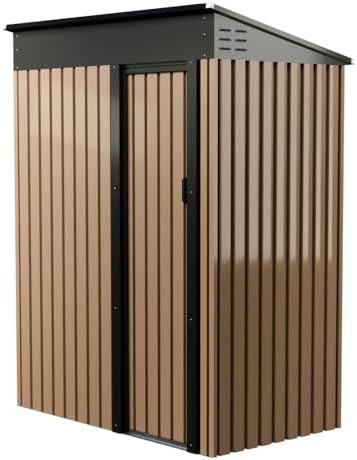 Brown metal tool shed with waterproof roof