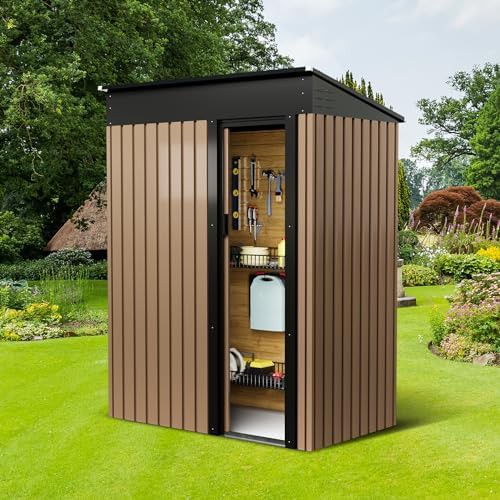Brown metal tool shed with waterproof roof — photo 5