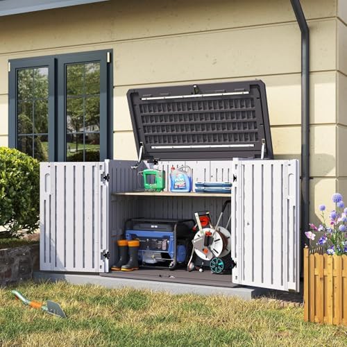 White resin trash can storage cabinet