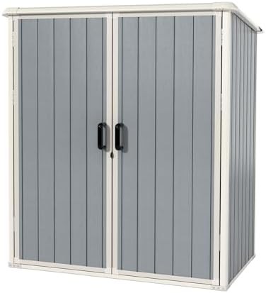 Grey resin shed with sloped roof