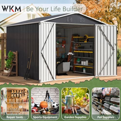 Black metal garden tool storage shed — photo 4
