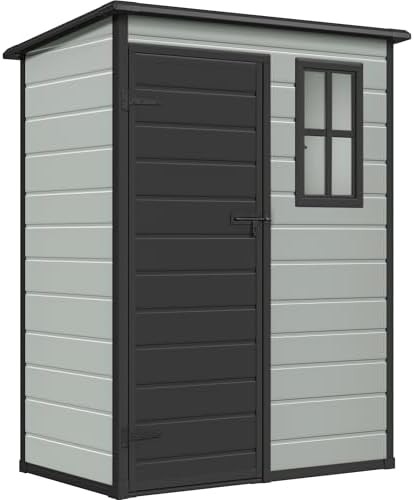 Blue gray resin tool shed with floor