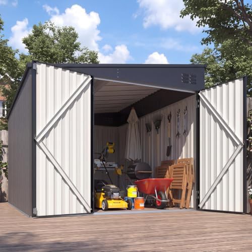 Grey metal wall side bike and garden shed