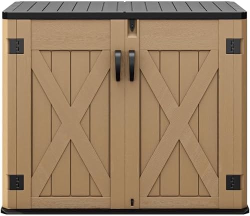 Brown horizontal resin bike storage shed