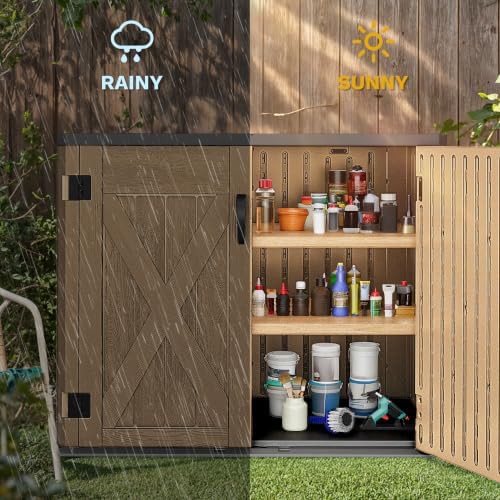 Brown horizontal resin bike storage shed — photo 3