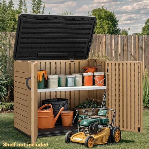 Brown horizontal resin bike storage shed — photo 4