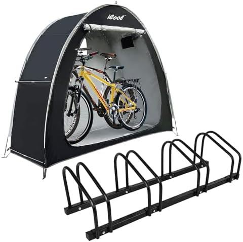 Storage tent with internal bike floor stand