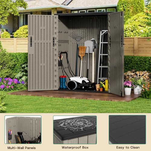 Vertical Brown Resin Outdoor Storage Shed — photo 3