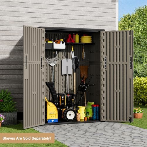 Vertical Brown Resin Outdoor Storage Shed — photo 5
