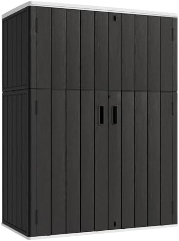 Vertical Black Resin Tool Storage Shed