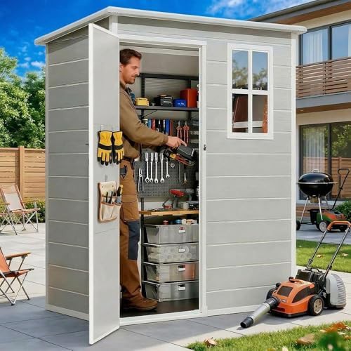 Gray Resin Storage Shed with Integrated Floor
