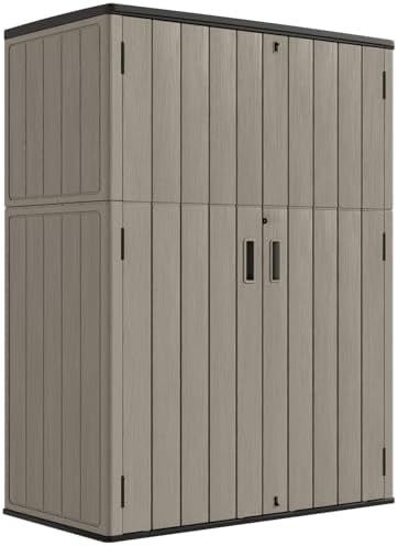 Vertical Brown Resin Patio Storage Cabinet