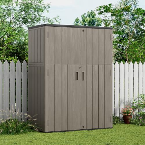 Vertical Brown Resin Patio Storage Cabinet — photo 4