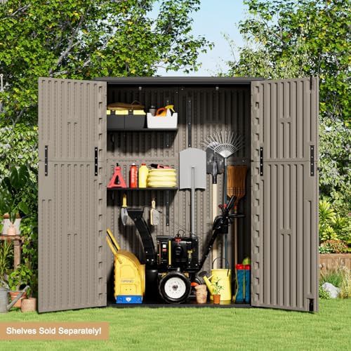 Vertical Brown Resin Patio Storage Cabinet — photo 5