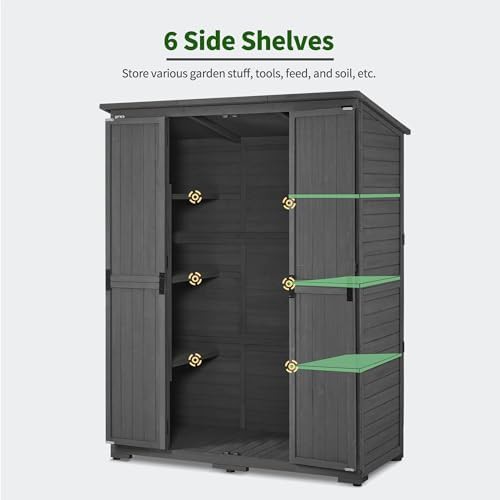 Gray wood garden cabinet with sloped roof — photo 4