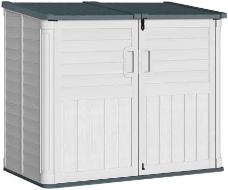 Horizontal beige trash can storage shed