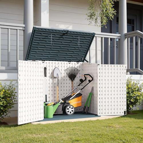 Horizontal beige trash can storage shed — photo 3